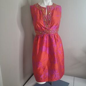 Kate Spade New York size 2 dress embellished sequin pink zip silk studs FLAW